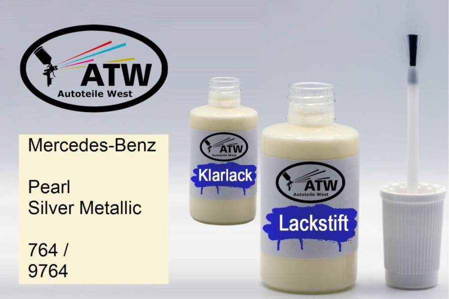 Mercedes-Benz, Pearl Silver Metallic, 764 / 9764: 20ml Lackstift + 20ml Klarlack - Set, von ATW Autoteile West.